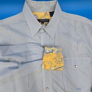 Roper Men's Blue Gingham Western‎ Pearl Snap Shirt M/L Paisley Contrast Trim